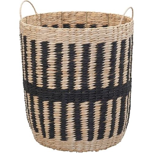 Household Essentials Cattail and Paper Pillar Basket, Natural and Black