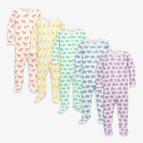 Baby Animal Friends Organic Zip Footie 5-pack Gift Set