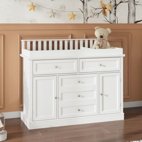 FUFU&GAGA White Modern Practical Changing Table Baby Top Upholstered Dressing Table with Edge Protection