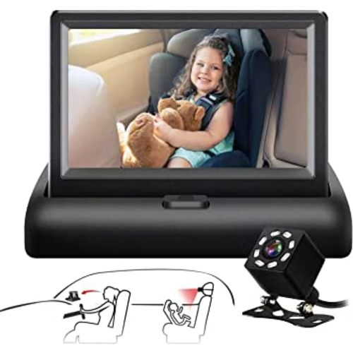 Kidsneed Baby Car Mirror - 4.3'' HD Night Vision Function Car Mirror Display, Safety Car Seat Mirror Camera Monitored Mirror with Wide Crystal Clear View, Aimed at Baby, Easily Observe the Baby’s Move