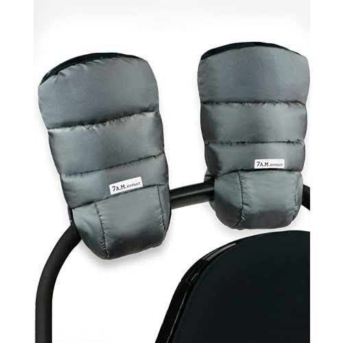 7AM Enfant Stroller Warmmuffs Gloves - Anti-Freeze Stroller Mittens for Handlebars, Water Repellent Hand Warmer Muff for Cold Weather, Plush Lined Stroller Warmmuffs | Winter Stroller Accessories - Metallic Grey