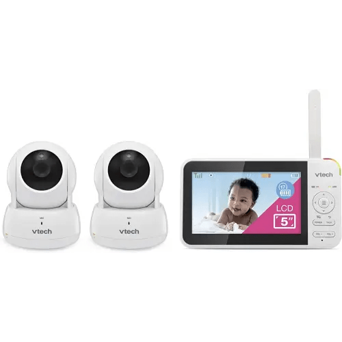 VTech VM924-2 Baby Monitor, 5" LCD Screen, 2 Cameras, Pan-Tilt-Zoom, Night Vision, 1000ft Range, Soothing Sounds, 2-Way Talk, Temperature Sensor, Secured Transmission No WiFi