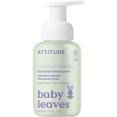 ATTITUDE 2-in-1 Hair and Body Foaming Baby Wash, EWG Verified Shampoo Soap, Dermatologically Tested, Made with Naturally Derived Ingredients, Vegan, Sweet Apple, 10 Fl Oz