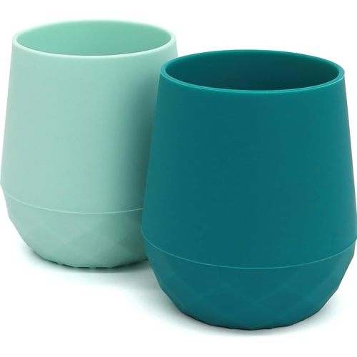 2 Pack Tiny Cup for 4 months+ | Silicone Baby Cups 6-12 months Baby Boy Gift, Open Cup for Baby Essentials Baby Led Weaning Supplies 2oz (Aquamarine)