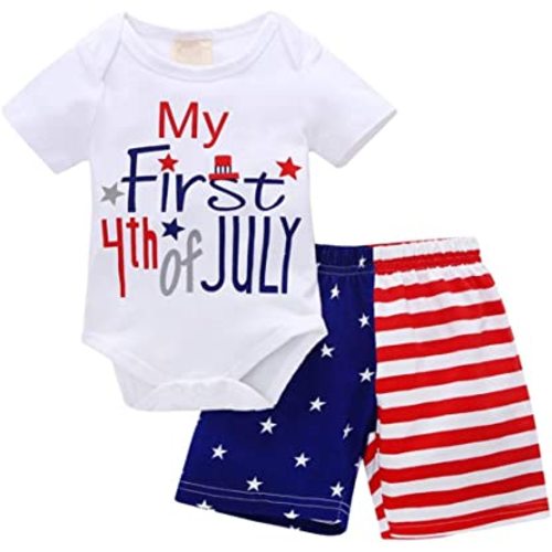 Xfglck Newborn Infant Baby Boy 4th of July Shorts Set Short Sleeve Bodysuit + Stars Stripe Short American Flag Summer Outfits