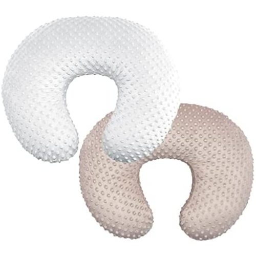 Owlowla 2Pack Nursing Pillow Cover White&Khaki Nursing Pillow Covers Set Breastfeeding Pillow Slipcover Fits Naked Nursing Pillow for Baby Boy Girl(White/Khaki)