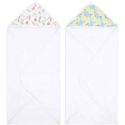 aden + anais Essentials Hooded Baby Bath Towel, Super Soft 100% Cotton, 2 Pack, Farm to Table