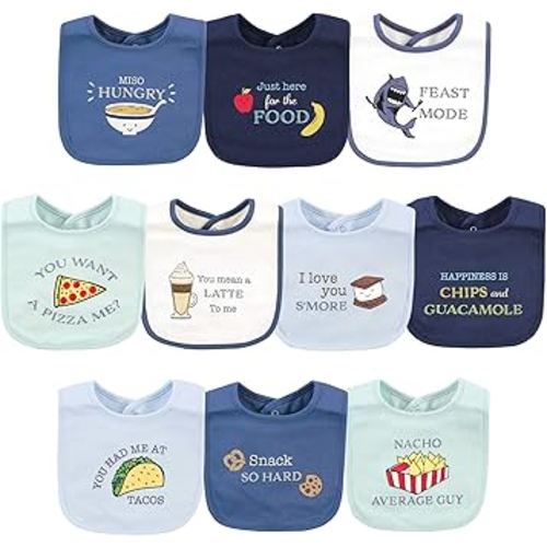 Hudson Baby Unisex Baby Cotton Bibs, Food Puns Boy, One Size