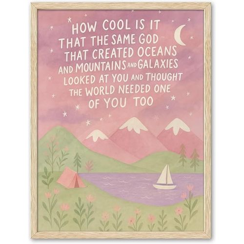 KensTro Natural OAK Wood Same God Creation Framed Wall Art,12x16in Inspirational Christian Bible Canvas Art,Mountain Nursery Decor,Pink Set of 1 for Christian Girly Dorm Gift for Girl Adoption Gifts