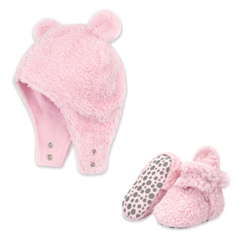 Furry Bootie and Furry Bear Hat Set - Baby Pink – Zutano