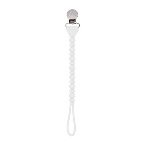 Itzy Ritzy Silicone Pacifier Clip; 100% Silicone Pacifier Strap with Clip Keeps Pacifiers, Teethers & Small Toys in Place; Features One-Piece Design & Silicone Cord, White