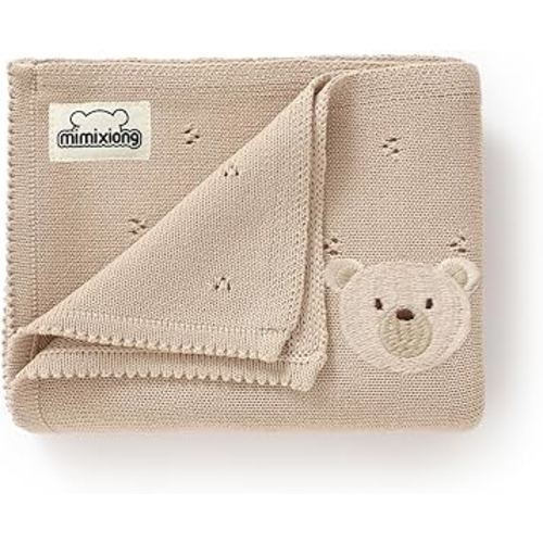 mimixiong Organic Cotton Baby Blanket Neutral Knitted Soft Crib Nursery Swaddling Receiving Blankets for Newborn Baby Boy Girl 40x30 Inch (Oatmeal)