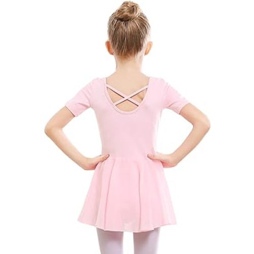 Stelle Ballet Leotards for Girls Dance Leotard with Skirt Toddler Activewear Dresses Criss-Cross Bow Back (Little/Big Kid)