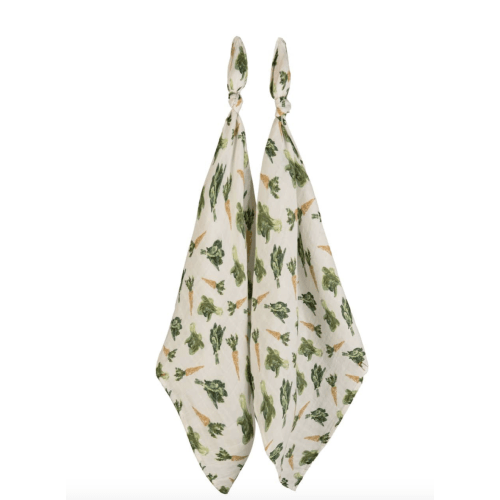 Fresh Veggies Organic Cotton Muslin Two-Piece Burp Cloth Set | MILKBARN | Organic Baby Accessories