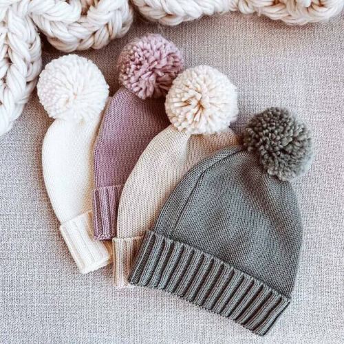 Knit Baby Pom Pom Beanie - ivory NB