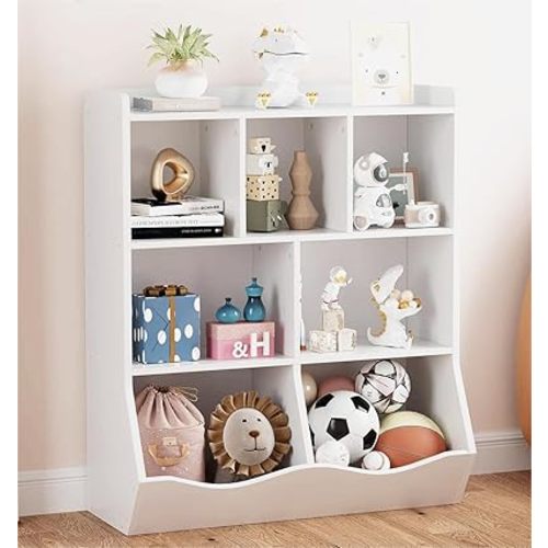 IDEALHOUSE 3-Tier Kids Bookcase, Toy Storage Cabinet for Storage Books and Toys, Multi Shelf with Cubby Cabinet, for Kindergarten, Bedroom, Playroom, White