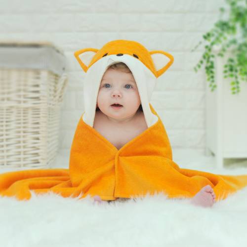 Personalised Fox Cub Hooded Baby Towel: Embroidered Baby Gift