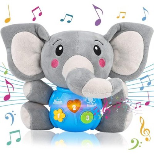 Dreampark Plush Elephant Musical Toys for 6 to 12 Months Baby, Stuffed Animal Light up Baby Toys with Fun Sounds, Montessori Toys for Toddlers Infants 0 3 6 9 12 Months