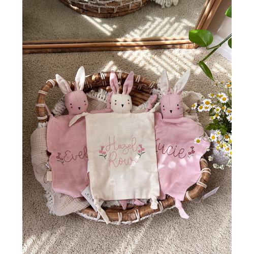 Personalized Bunny Lovey: Cotton Muslin Baby Security Blanket