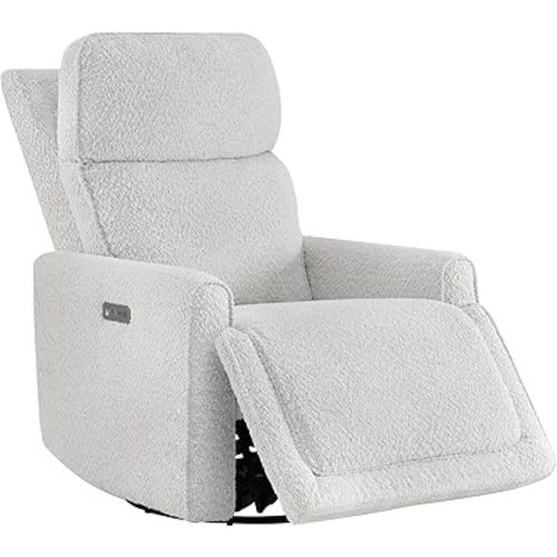 CHITA Electronic Power Recliner Chair Swivel Glider, FSC Certified Modern Nursery Rocking Chair with USB and Type-C Ports, Boucle White
