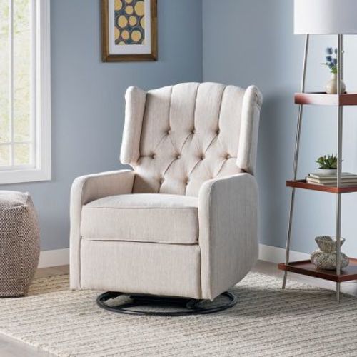 25"W 360° Swivel Recliner Chair Accent Chair, Charcoal/Beige-ModernLuxe