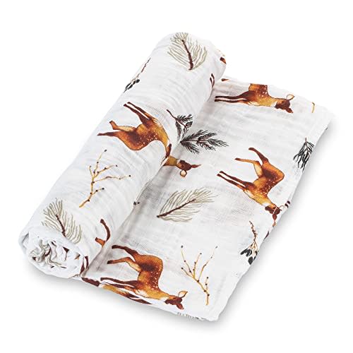 LollyBanks Baby Blanket, 100% Cotton Muslin Swaddle Blankets for Boys and Girls, Large 47 x 47 Inches Baby Swaddle Blanket, Soft and Breathable Baby Receiving Blankets, Registry (Deer Print)