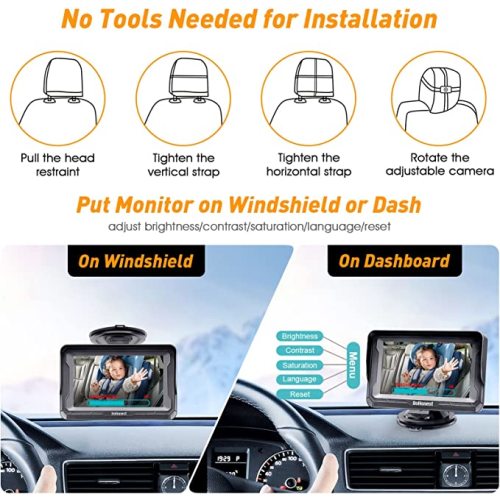 DoHonest Baby Car Camera Backseat - HD 1080P 360° Rotating Plug&Play Easy Setup Rear Facing Carseat Camera with Monitor Eye Protection Crystal Night Vision 150° Wide View 2 Kids - V33