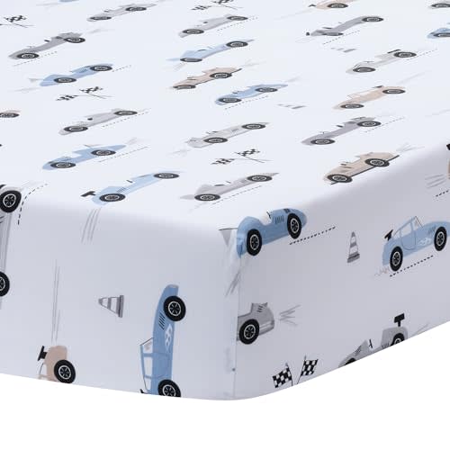 Lambs & Ivy Little Racer Cotton Cars/Transportation Fitted Crib/Toddler Sheet