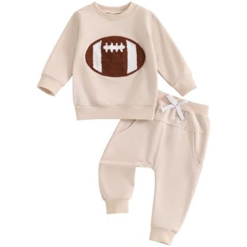 Toddler Baby Boy Football Outfit Football Embroidery Sweatshirt Pullover Casual Jogger Pant 2Pcs Fall Sport Clothes