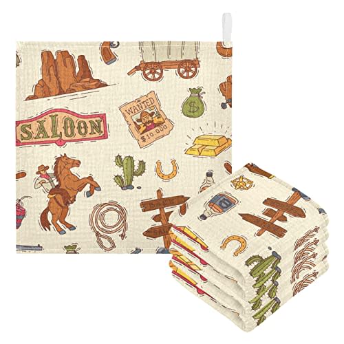 WIFIU Cowboy Sheriff Baby Burp Cloths for Boys Girls, 3 Pack Wild West Western Baby Muslin Washcloths Newborn Face Bath Towel Soft Absorbent Cotton Wash Cloth Baby Registry, 12 x 12 Inch
