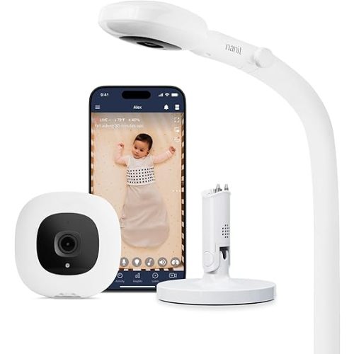 Nanit Pro Smart Baby Monitor with Flex Stand and Floor Stand - 1080p HD Video, Sleep Tracking, 2-Way Audio, Sound/Motion/Cry Notifications, Night Vision - for Home & Travel