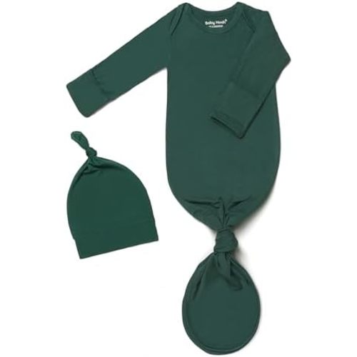 Newborn Baby Knotted Gown, Super Soft Silky Infant Long Sleeve Sleeper for Baby Girl and Boy Sleeping Bag with Hat