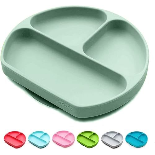 Silicone Suction Plates for Babies, Stick to High Chair Trays and Table, Divided Baby Dishes, Perfect Kids Plates, BPA FREE
