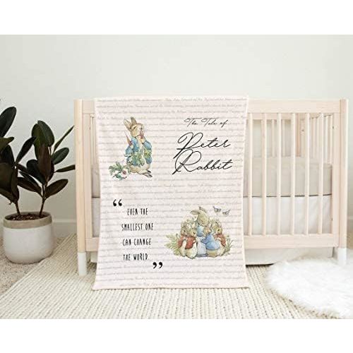 Peter Rabbit Baby Blanket – Soft White Minky Nursery Blanket, Beatrix Potter, 40x32