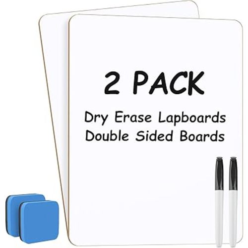 MaxGear Small White Board 2 Pack Dry Erase Boards, 9''x 12'' Mini White Board Double Sided Portable Whiteboards for Students Teachers School Supplies Lapboards Including 2 Markers and 2 Erasers
