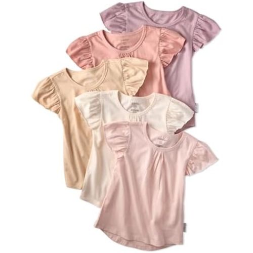 Butterblu Rose 5-Pack Short Sleeve Ruffle T-Shirts 100% Organic Cotton Tees
