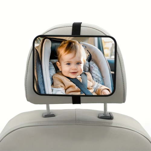 Wide Angle Rear Facing Car Mirror - 7.4x5.3in Shatterproof Backseat Viewer, Convex Safety Glass with 360° Rotation and Headrest Strap, Car Accessory