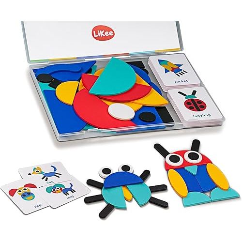 LiKee Open Ended Wooden Shape Puzzles (36 Blocks&60 Cards) for Toddlers 3+ Years Old, Montessori Development Toys Preschool Education Activity Travel Toy Board Games for Kids 4-8 Yrs