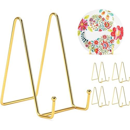 Kruodop 6 Inch Plate Stands for Display, 5 Pack Plate Holder Display Stand, Gold Metal Frame Easel Holder Stand for Pictures,Book, Photo, Decorative Plate