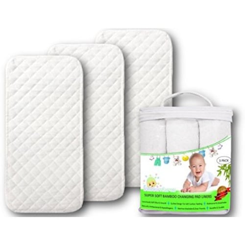 Premium Changing Pad Liners | Waterproof Antibacterial & Hypoallergenic | Machine Wash & Dry | Reusable Bamboo Softest Change Table Cover | Portable Travel Mats | 3 Pack Large 26" X 12.5" Bubbawarez