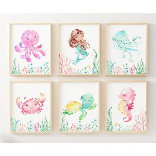 Girl Nursery Mermaid Prints Nursery Wall Decor Turtle - Etsy