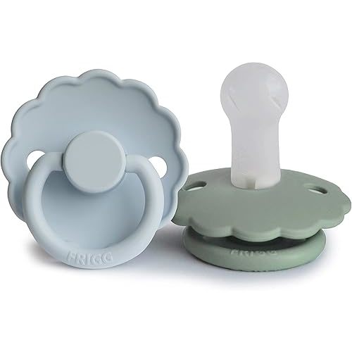 FRIGG Daisy SilkySoft Silicone Baby Pacifier | Made in Denmark | BPA-Free (Powder Blue/Sage, 6-18 Months)