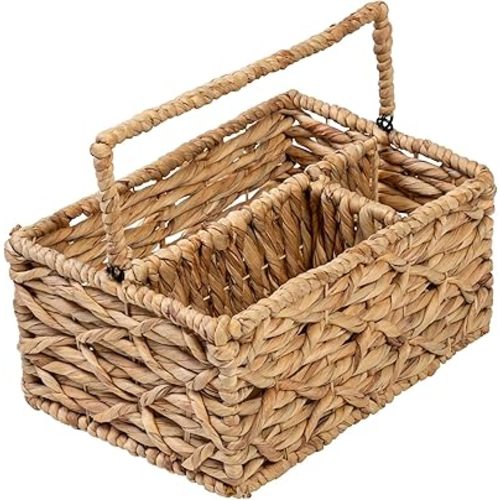 Honey-Can-Do Multi-Use 3-Compartment Wicker Basket Caddy with Handle, Natural STO-09844 Natural Medium