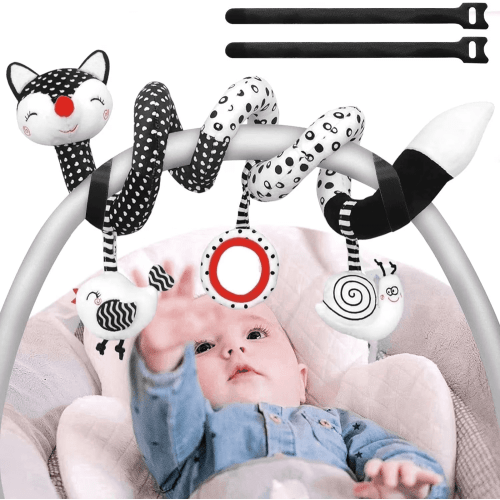 Baby Toys 0-6 Months,Black and White Plush Spiral Car Seat Toy,High Contrast Toys for Baby Stroller, Gifts for Baby Boys Girls 0-6 Months