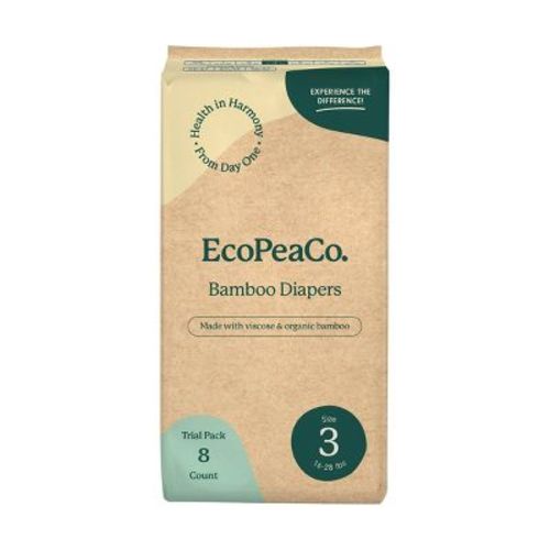 EcoPeaCo. Bamboo Disposable Diapers Made with Organic Bamboo and Viscose - Trial and Travel - Size 3 - 8ct
