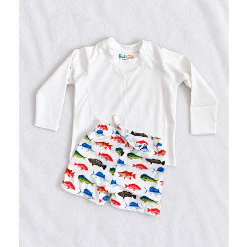 Offshore Fish Swim Outfit - Shorts & Rash Guard included - READY TO SH – Bub & Tide