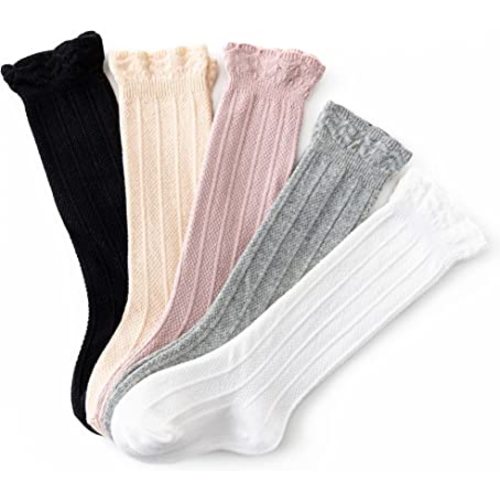 CozyWay Knee High Socks Newborn Infants Toddlers Girls Tube Ruffled Uniform Long Stockings