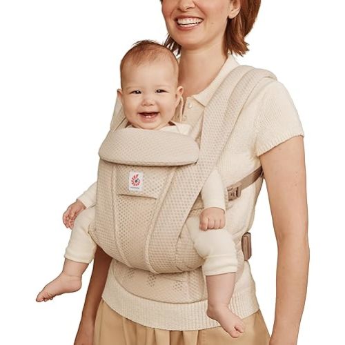 Ergobaby Omni Deluxe All Carry Positions Breathable Mesh Baby Carrier with Enhanced Lumbar Support & Airflow, Newborn to Toddler, (Holds 7-45 lbs), Natural Beige
