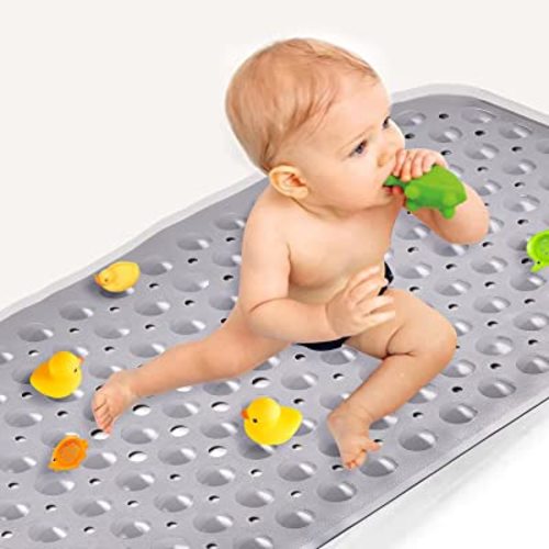Sheepping Baby Bath Mat for Tub Non Slip Extra Long Cover Bathtub Mat with 200 Big Suction Cups for Toddler Infant Kids 40 X 16 Inch - Eco Friendly ,Machine Washable Shower Mat (Grey)