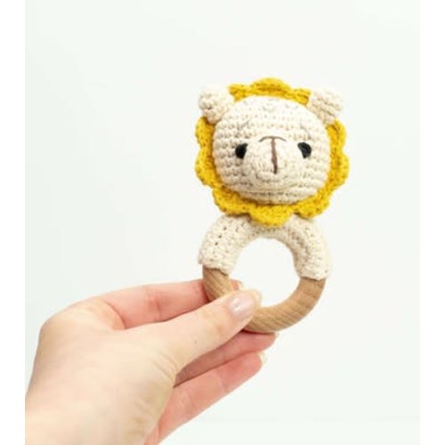Baby Interactive Wooden Toy Rattle with Crochet Animal